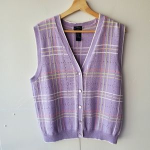 Vintage Country Club Golf By Koret Sweater Vest Women's M Purple Plaid
